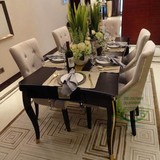 新古典餐桌椅组合欧式实木餐桌酒店家具后现代长方形6人饭桌现货
