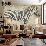 个性手绘定制图案大型壁画 客厅沙发背景墙纸壁纸 抽象动物斑马