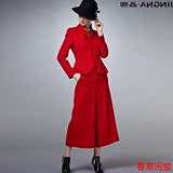 晶娜毛呢小西装外套女短款红色修身职业装正装小外套西服长袖2015