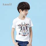 安奈儿男童装夏季款 正品 纯棉圆领短袖T恤针织衫 AB521397