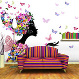 欧式大型壁画 现代简约卧室客厅沙发电视背景墙纸壁纸 蝴蝶姑娘