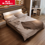 掌上明珠家居 新款亮光烤漆板式床 木纹双人床1.5米/1.8M床床头柜