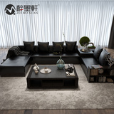 醉墨轩 PU皮艺沙发组合客厅家具 新中式后现代简约大小户型软沙发