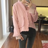 正品韩国代购女装2016春新款 MShow甜美粉色小香风短款外套