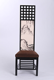 新中式家具古典高背餐椅实木布艺高山流水印花高背椅装饰高背椅
