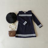 2015秋冬新款韩国专柜女童羊绒海军风长袖针织连衣裙儿童毛衣裙