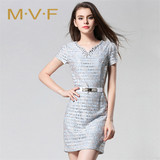MVF 香港品牌新款女装短袖蕾丝连衣裙修身中裙包臀舒适裙子7134