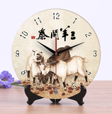 承沁包邮12寸陶瓷钟表创意时钟客厅挂钟座钟两用超静音三羊开泰