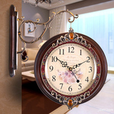 欧式双面挂钟实木简约豪华两面钟创意现代时钟表客厅静音石英钟