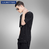 Lilbetter男士短袖T恤 波点印花半袖韩版时尚休闲中长款体恤衫男
