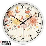 中国风田园花鸟客厅挂钟静音韩式创意卧室圆形石英钟现代玻璃钟表