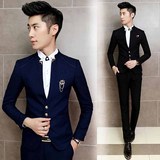 2016新款韩版男士气质修身发型师潮小西服套装时尚休闲西装两件套