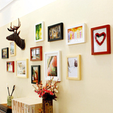 欧式立体鹿头墙饰组合照片墙 实木相片墙 客厅卧室办公室相框挂墙
