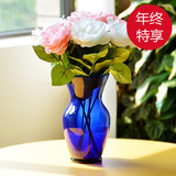 玫瑰假花仿真花客厅套装 绢花蓝色花瓶欧式家居餐桌装饰花摆件