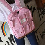 拉面丸子自制韩国复古日系撞色字母学生帆布包双肩包旅行背包书包