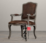 法式复古家具，出口美国原单，亚麻实木方藤背扶手椅