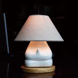陶瓷台灯卧室床头创意 小夜灯调光布艺简约现代一休灯实木陶瓷灯