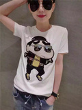 2016欧洲站夏新款女韩版显瘦卡通眼镜蜡笔小新图案圆领棉短袖T恤