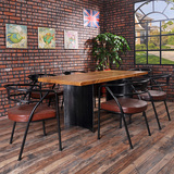 实木餐桌椅组合中小户型式美简约办公桌原木餐桌子铁艺长方形餐桌