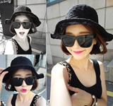 韩国代购优雅淑女甜美可折叠圆顶渔夫帽针织遮阳沙滩帽防晒大檐帽