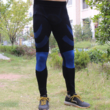 鹤牌原单男士运动紧身打底裤 徒步健身弹力压缩长裤 蜂窝蓝黑长袖