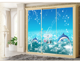 定做可移除墙贴卧室温馨墙壁贴移门纸装饰玻璃贴画海豚钢琴