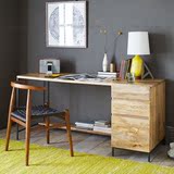 美式简约做旧简易家用电脑桌实木书桌工作台转角桌写字台办公桌子
