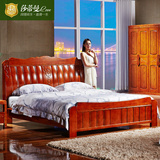 老榆木床全实木床1.8米双人床厚重款简约现代中式红木色卧室家具