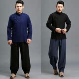 时尚中国民族风男装外套斜襟中式棉麻男式T恤衫文艺复古长袖上衣