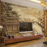 中式山水风景壁画高清 客厅卧室壁纸3D电视背景墙复古墙布无缝