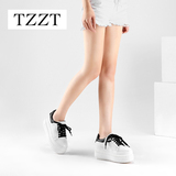 TZZT2016春秋新款真皮厚底小白鞋女松糕底系带内增高休闲平底单鞋