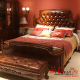 欧式床双人床 美式乡村真皮床简欧实木床1.8米奢华婚床简约深色床