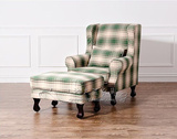 美式现代简约高背老虎椅欧式古典布艺单人沙发脚凳组合