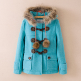 2015冬装新款少女学生学院风短款牛角扣毛呢外套呢子大衣