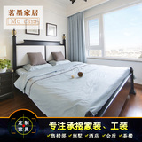 新中式实木双人床高档复古软包布艺床1.8米婚床床头柜组合定制