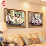 欧式人物芭蕾古典美女跳舞墙壁画双幅田园横幅挂画客厅卧室装饰画