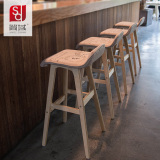 简域实木酒吧椅创意高椅欧式吧台椅子木前台时尚吧凳简约高脚凳子