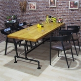 美式复古实木长方形餐桌工业风西餐厅咖啡桌简约创意水管做旧桌子