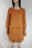 懒女人 温州品牌雪冬装专柜正品  橘色圆领针织袖口50%羊毛呢大衣