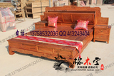 图龙古艺仿古实木家具南榆木1.5 1.8米富贵双人床 带储物柜高低床