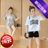 2016夏季新款韩版字母T恤短裤运动套装女夏宽松两件套装女潮L946