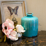 美式复古/欧式做旧 蓝色小瓶口陶瓷花瓶/花器 整体花艺家居摆件