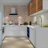 厨房L型厨柜 秦川横纹跳色白门组合 极强现代风 个性设计整体橱柜