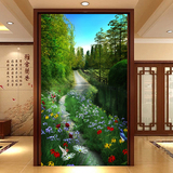 大型无缝壁画壁纸客厅玄关过道背景墙纸欧式绿色护眼花卉风景油画