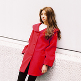 MISSQ冬装新款 红色毛呢外套女中长款呢子大衣女韩版直筒上衣女