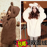 小熊耳朵卫衣女韩版学生可爱兔子毛毛外套秋冬季加绒加厚毛绒衣服