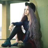 安娜罗2015修脸哑光长卷发中分刘海香芋紫色一米长空气卷假发1107