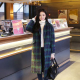 2016韩国代购秋冬韩版羊毛茧型毛呢外套女中长款格子加厚呢子大衣