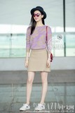代购新款巴黎时装周刘诗诗同款紫色针织衫毛衣上衣毛呢半身裙套装