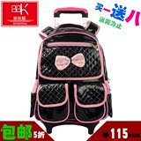 彬彬酷 韩版小学生拉杆书包女生儿童1-3-6年级粉红色背包带防雨罩
